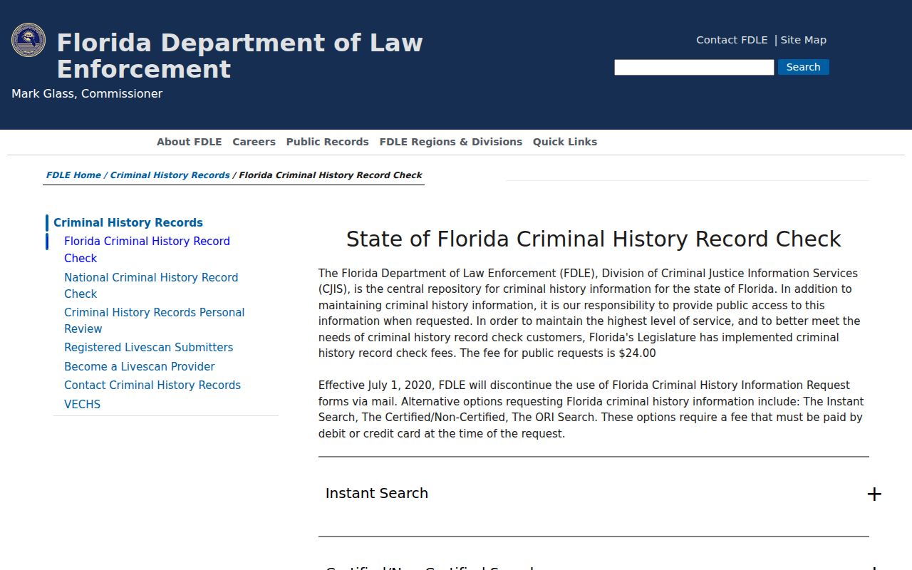 Putnam County criminal history FDLE Florida check options