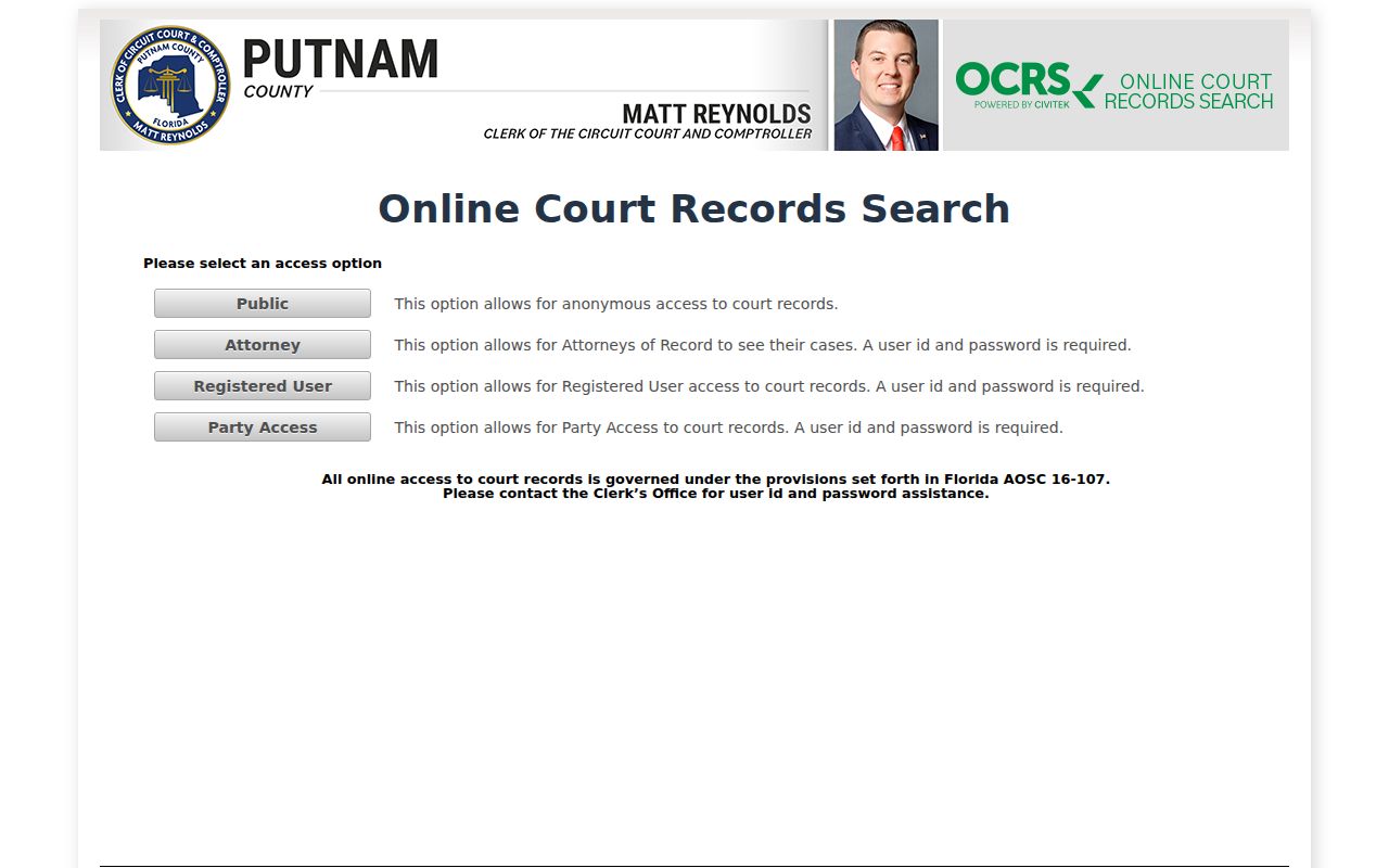 Putnam County criminal court record OCRS access choices