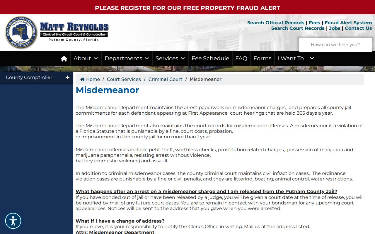 Putnam County misdemeanor criminal court records