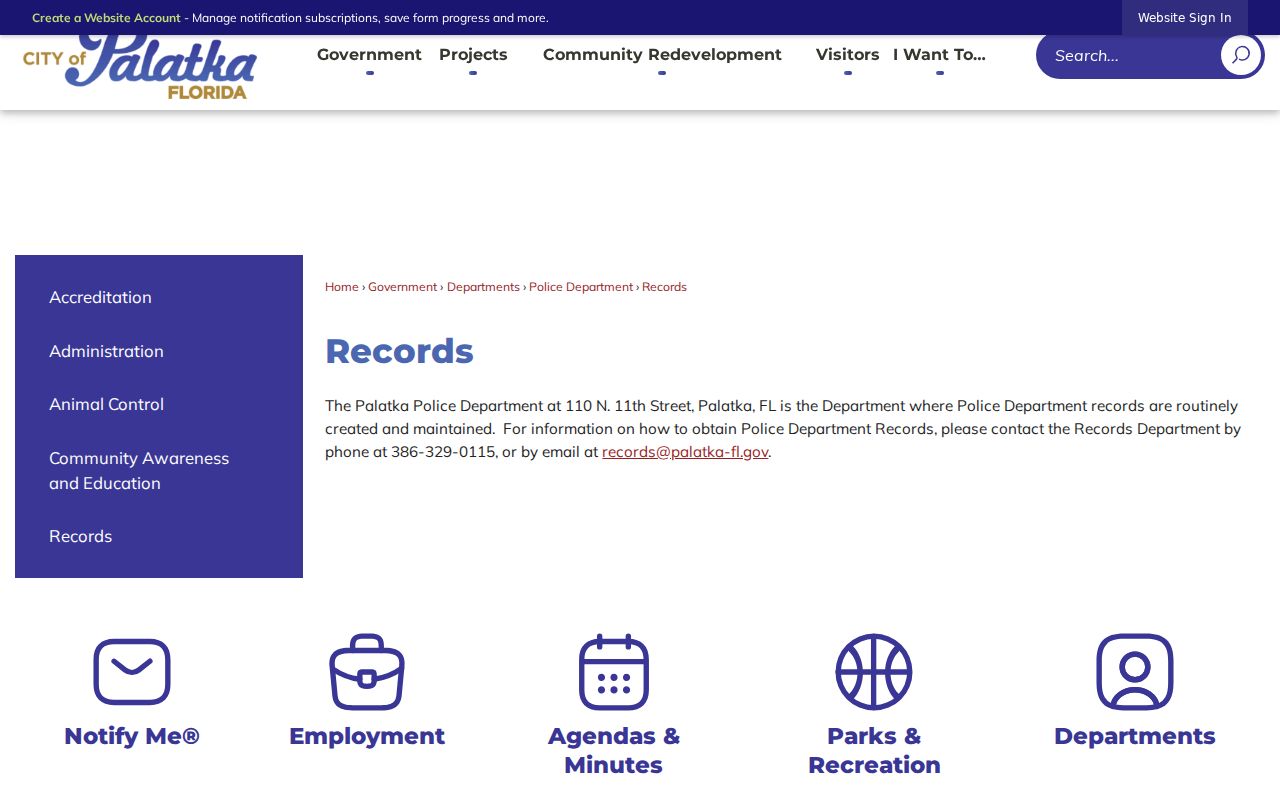 Palatka criminal records Police Department source
