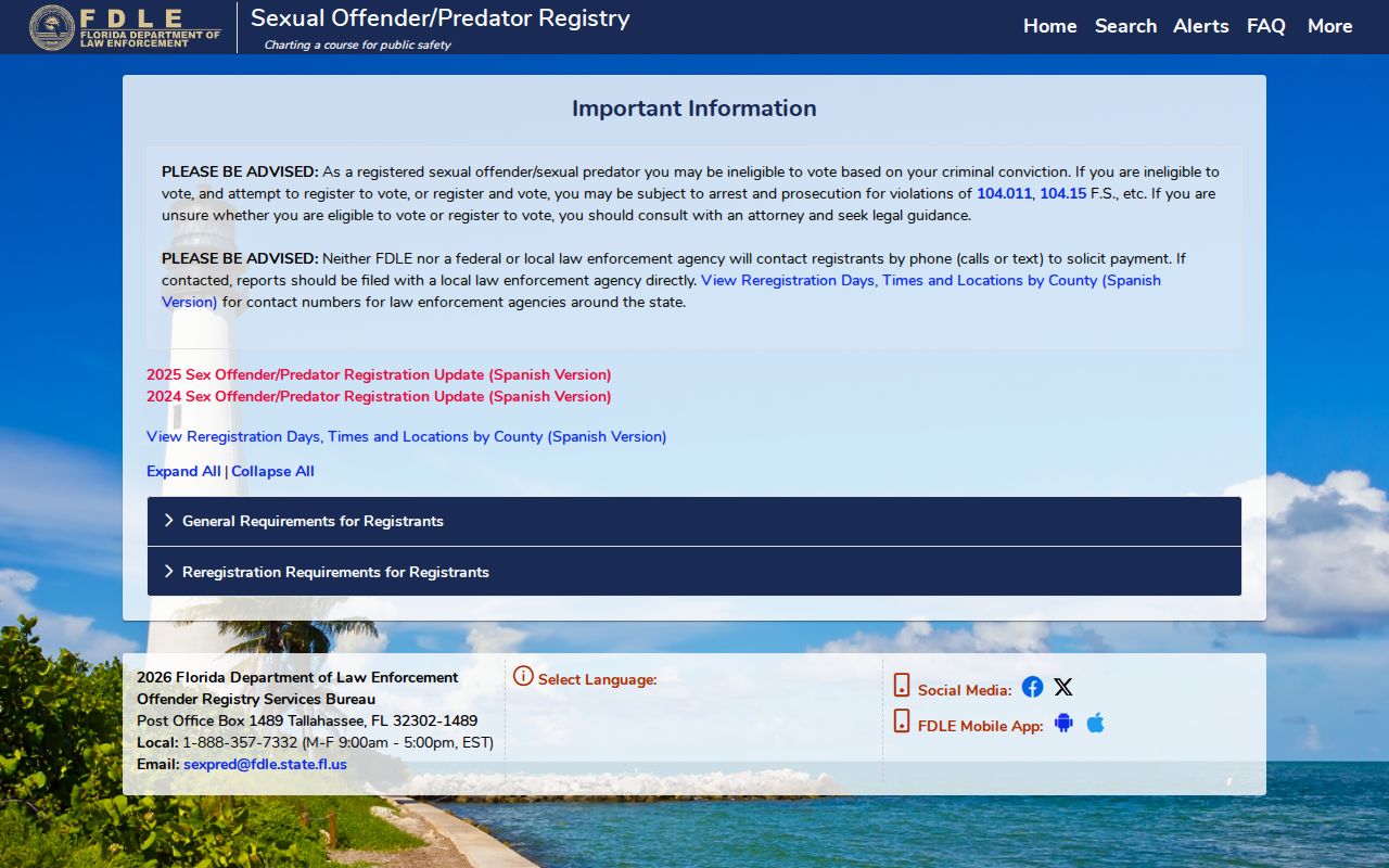 FDLE Florida sexual offender and predator registration duties
